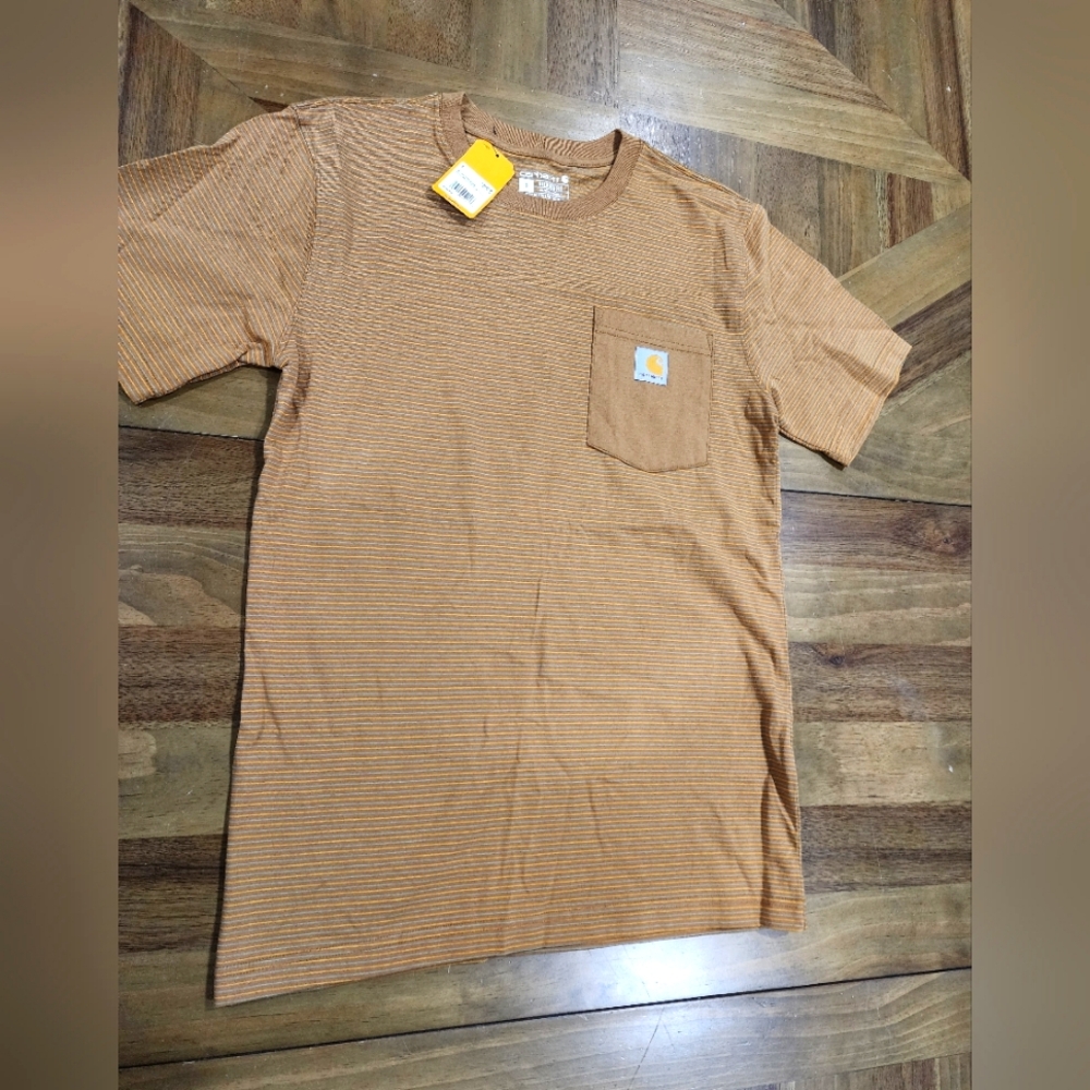 Carhartt Mens Small Relaxed Fit Heavyweight Short Sleeve Shirt Pocket Stripe